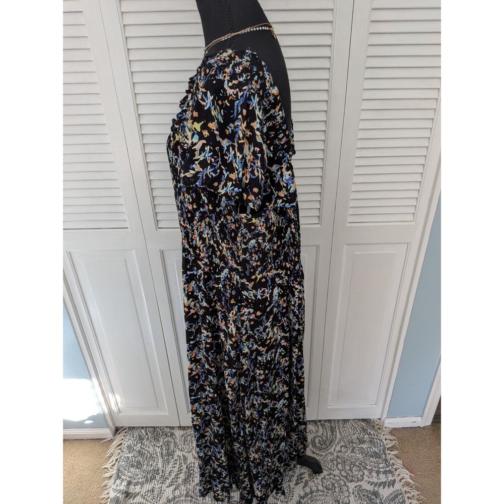 Ella Rafaella Dress Women's 3X Midi Peasant Boho Square Neck Smocked Multi Ditsy - Picture 6 of 11